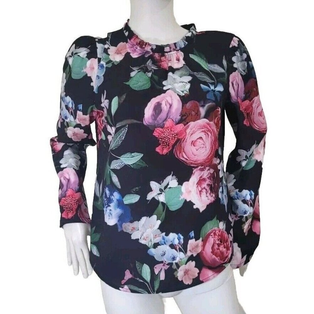 Alex Marie women's Top Blouse Size S Long Sleeve floral Black Pink New =35